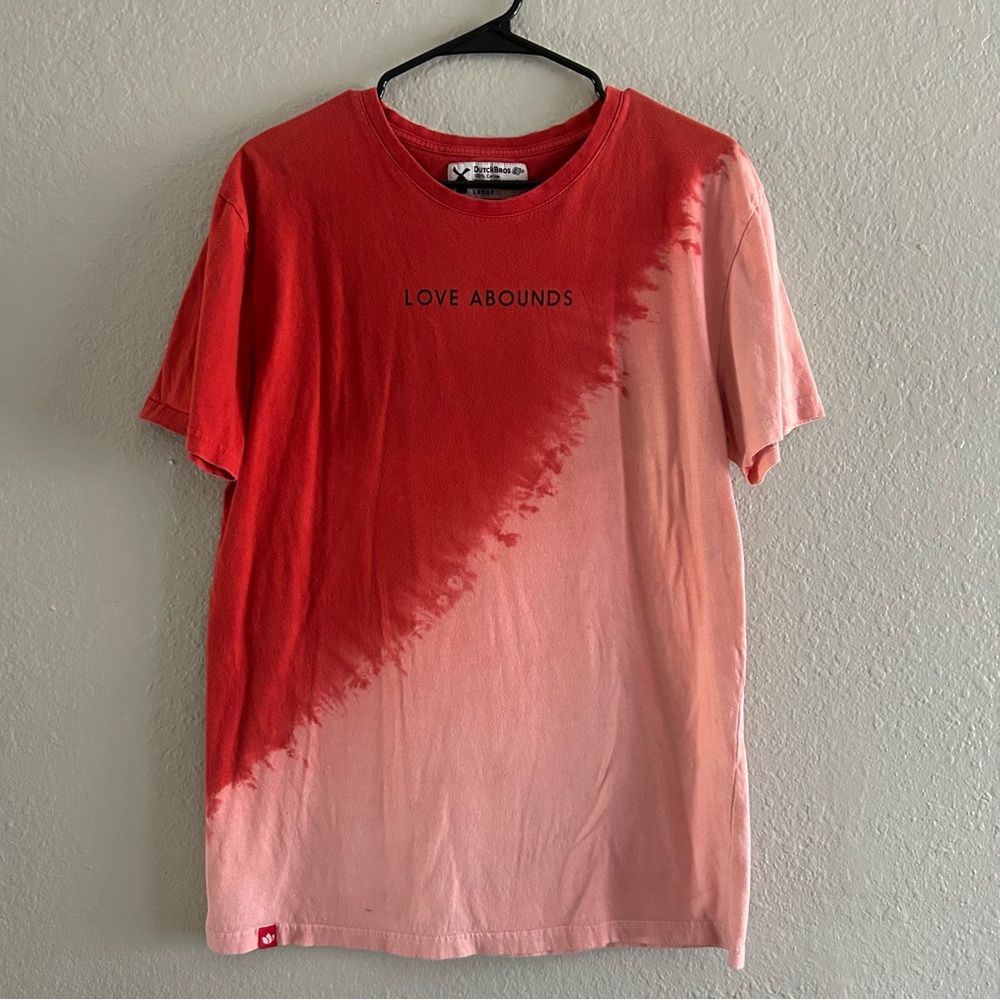 RARE Dutch Bros Red and Pink Love Abounds Tee